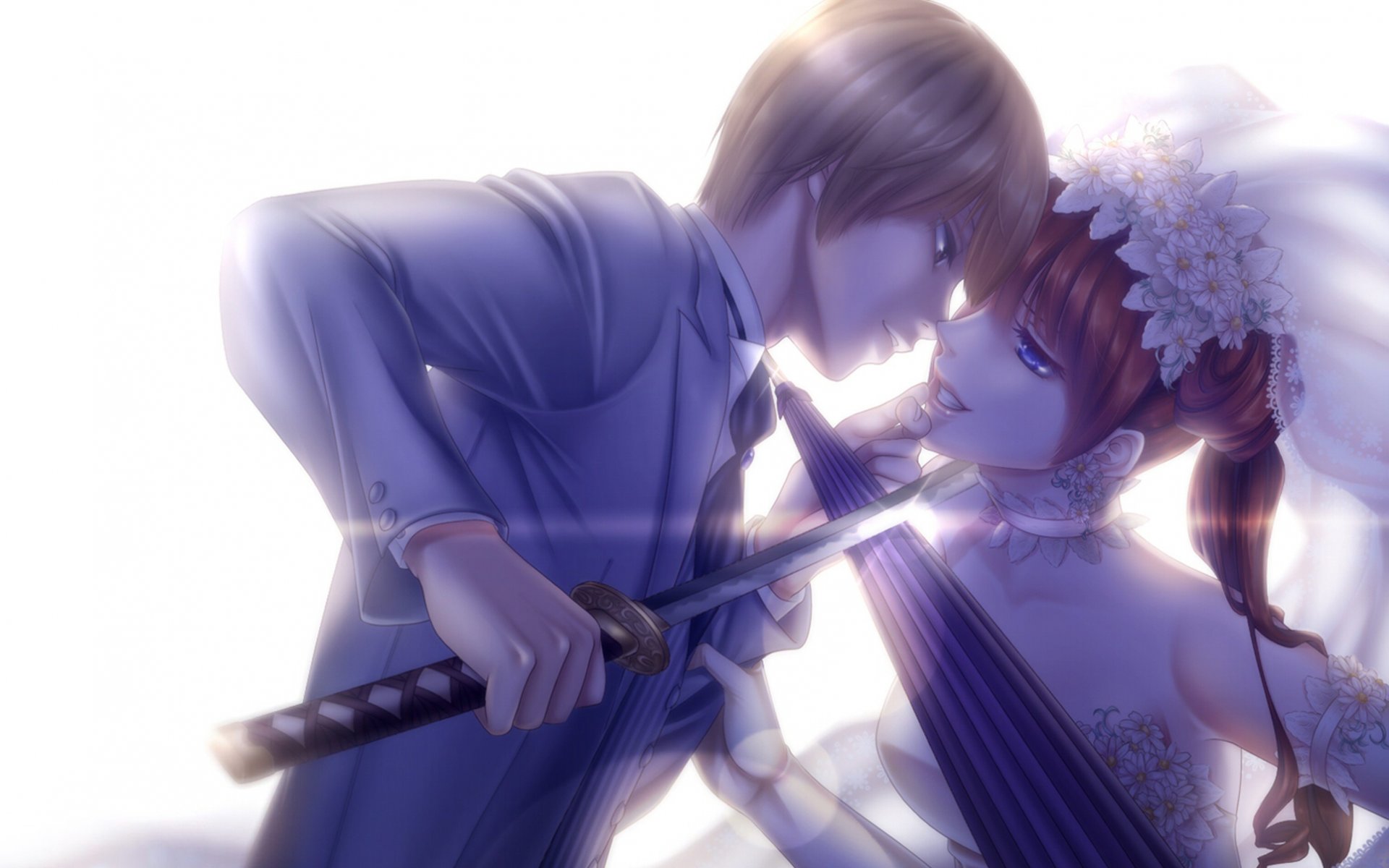 gintama kagura okita sougo mädchen kerl regenschirm schwert katana