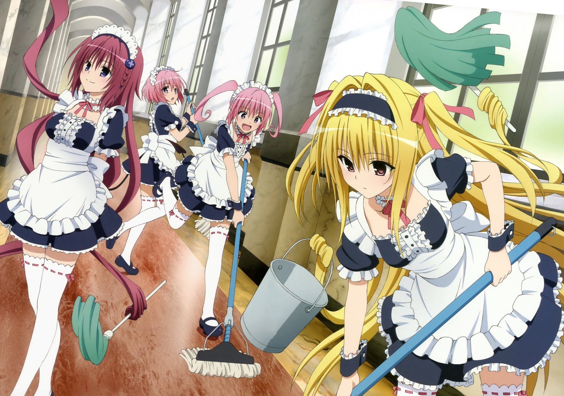 anime love ru love ru darkness love troubles girls momo velia deviluke momo velia deviluke nana asta deviluke nana asta deviluke golden darkness golden darkness kurosaki mea kurosaki mia maids inventory cleaning corridor look fun