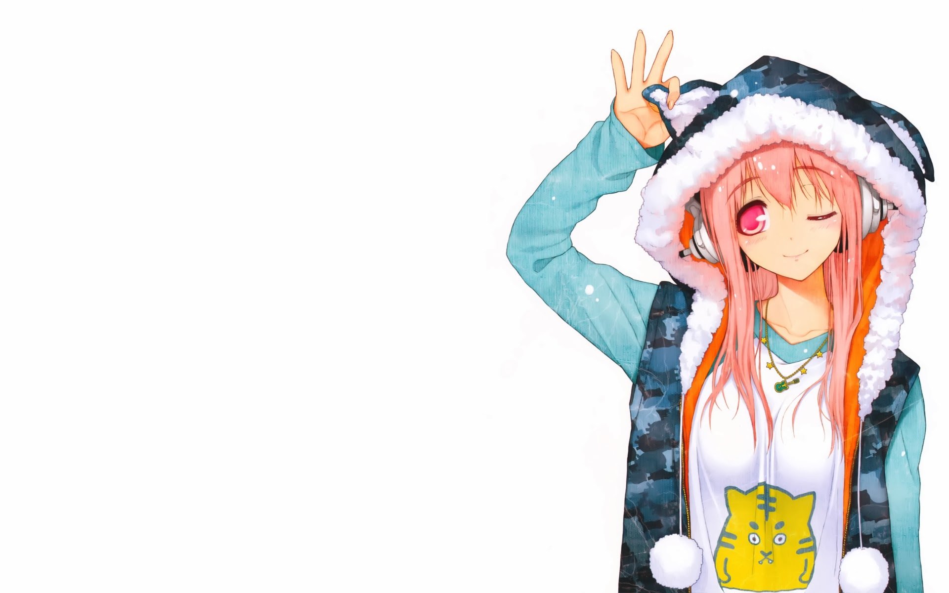 art girl headphones white background super sonico