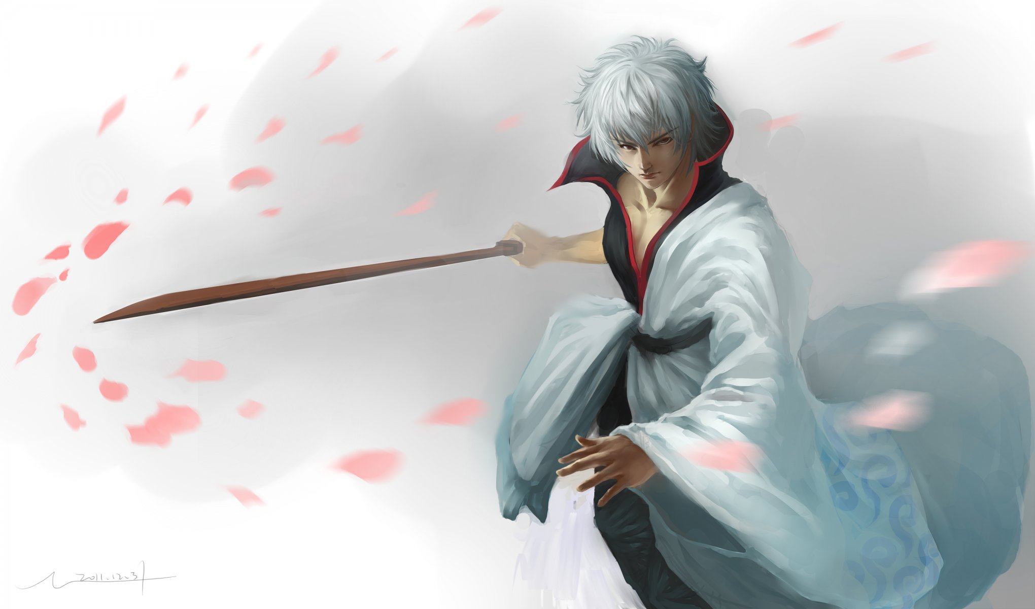 gintama sakata gintoki arte hangleing ragazzo katana spada petali