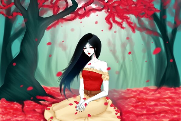 Dziewczyna Art w czerwonych liściach