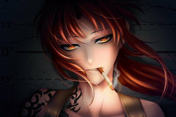 Art of a red-haired smoking girl