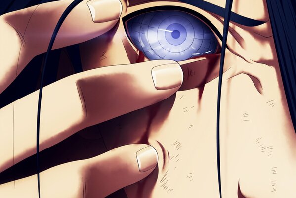 Anime mec écarte ses yeux avec ses mains