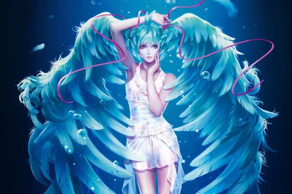 Anime angel with blue wings