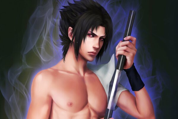 Chico con espada anime Sasuke con Katana