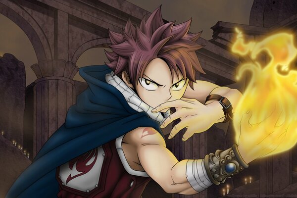 A guy with fire in his hands. anime