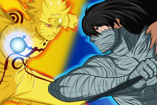 Naruto vs Ichigo batalla de azul y amarillo