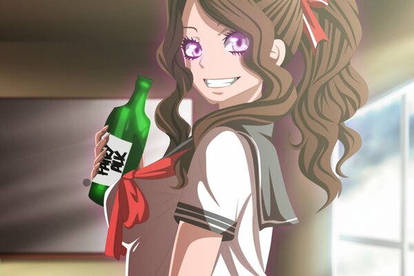 Anime Mädchen mit Flasche in Händen