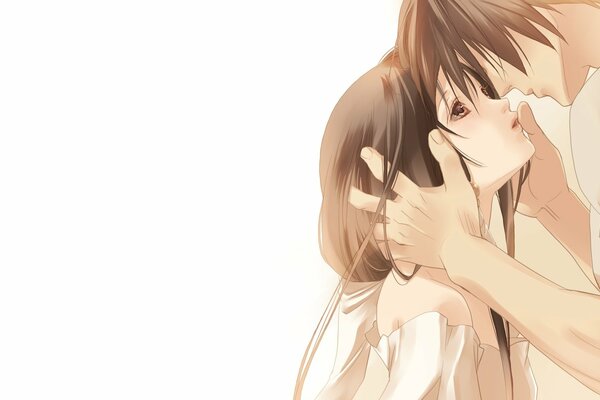 Anime guy and girl kissing