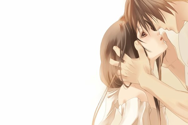 Chłopak i dziewczyna anime całują