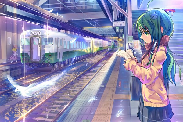 Kochiya Sanae is waiting for a train in the subway