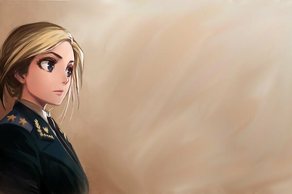 El arte de Natalia poklonskaya en el uniforme del fiscal en el estilo del anime nyash-myash