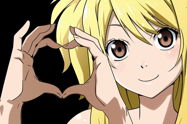Sztuka dziewczyny anime pokazuje serce rękami