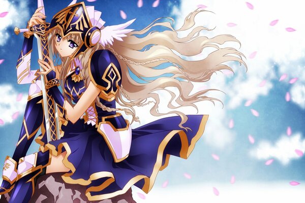 Anime art girl in armor with a sword