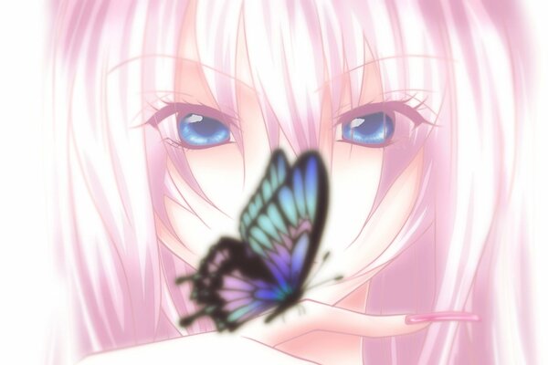 Mädchen mit einem Schmetterling auf dem Arm im Anime-Stil