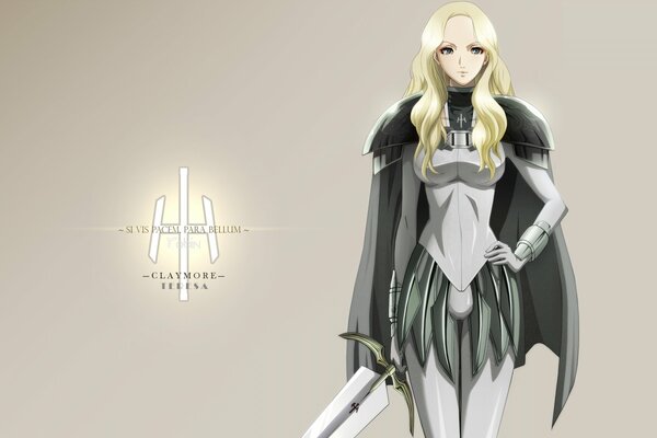 Art anime blonde girl in armor with weapons