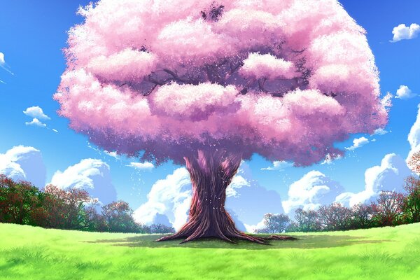 Ein großer Baum im Anime-Stil