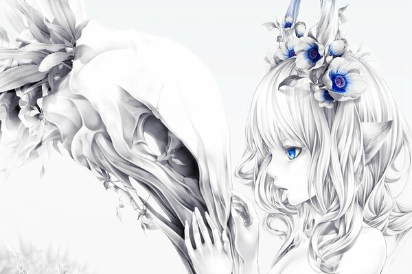 Fille anime aux yeux bleus de couleur blanche