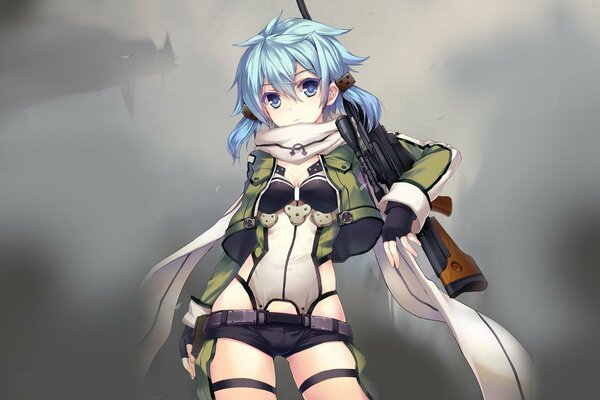 Sniper girl with blue hair