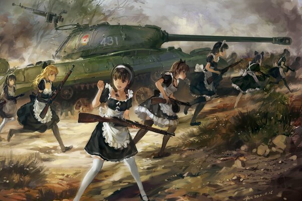 Chicas anime con armas en la mano