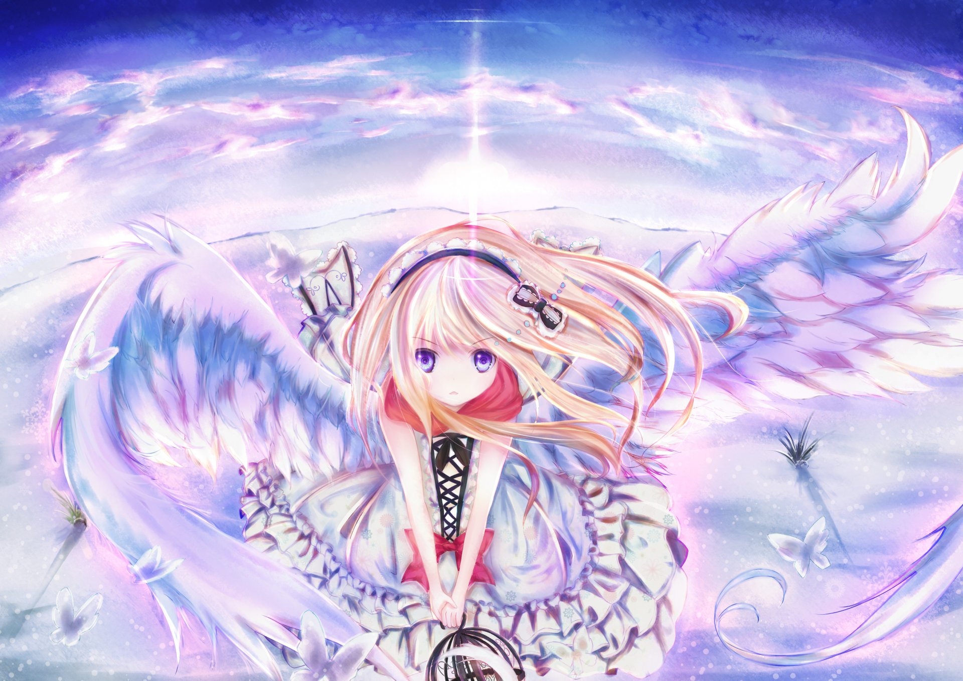 anime girl wings sky butterfly hairpin cloud