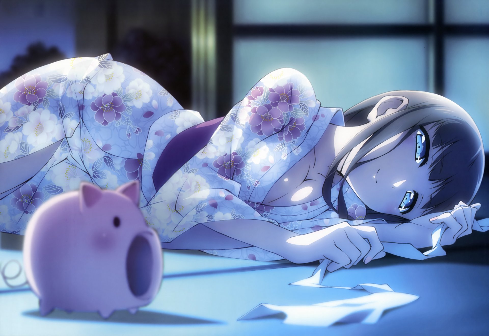 accel world kurasaki fuuko mädchen kimono boden schwarzes haar band