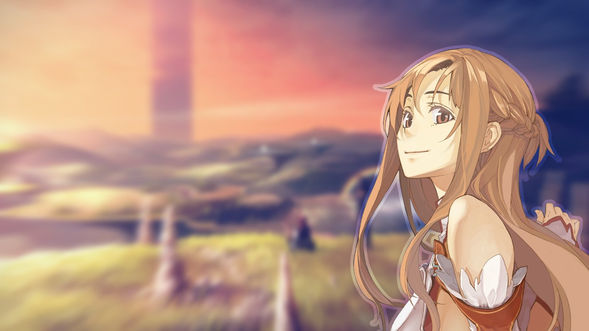 épée art en ligne yuki asuna fille sourire fond flou