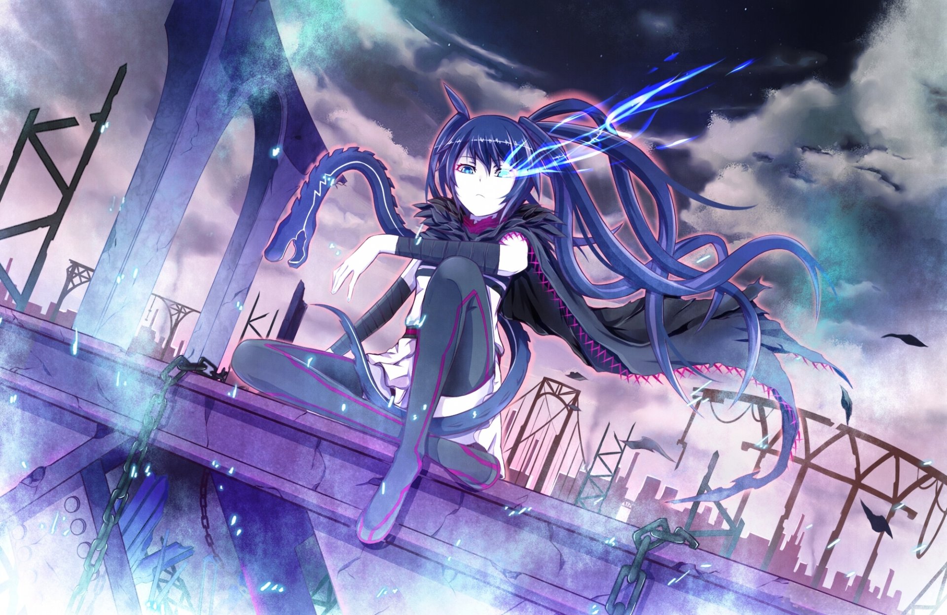 black rock shooter matu kuroi fille cheveux longs assis