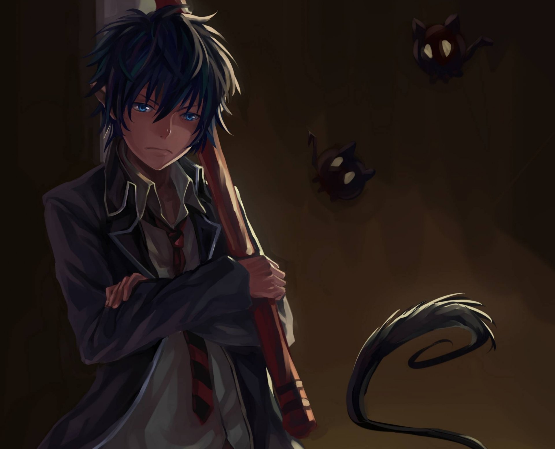 art iamianliele ao no exorcist okumura rin guy demon tail weapon form madden