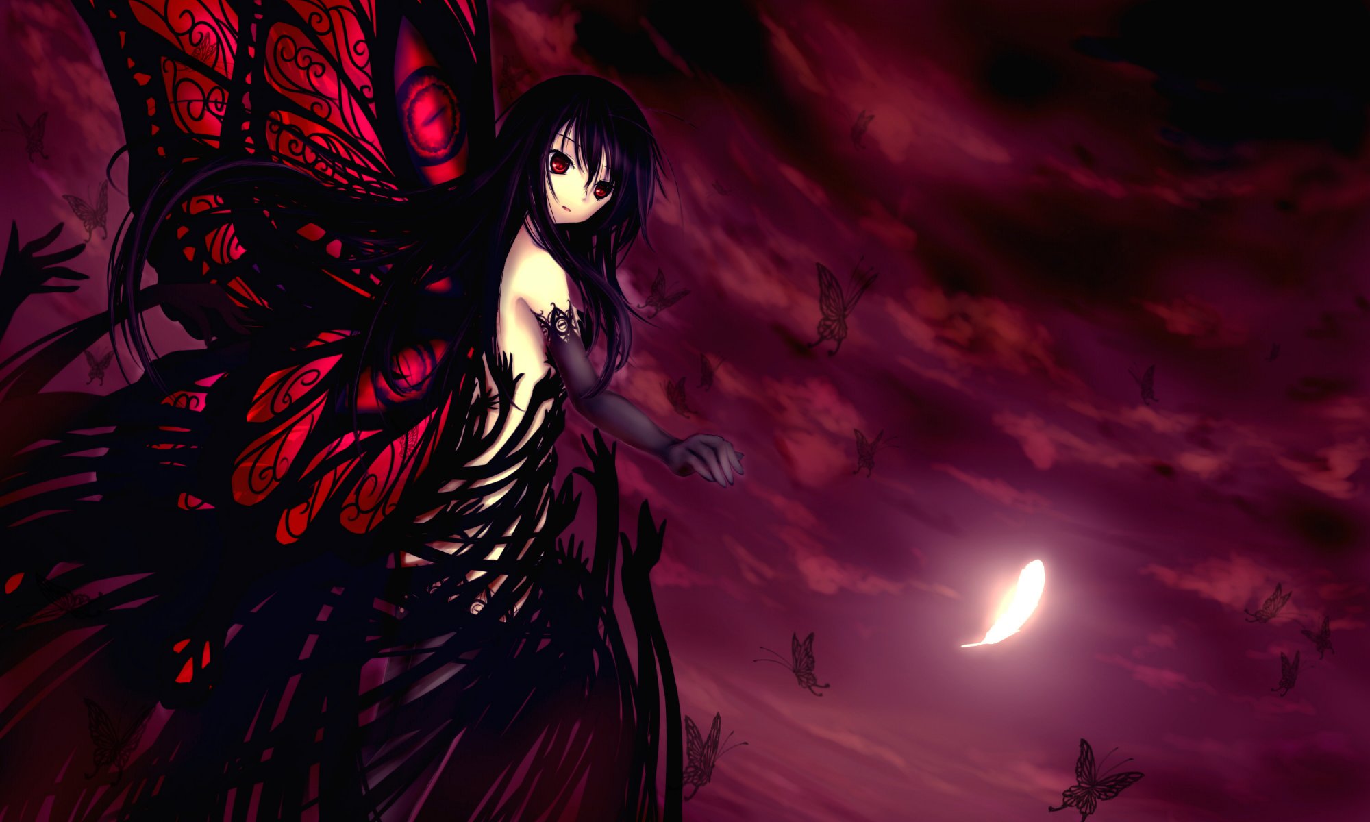 accel world kuroyukihime mädchen feder flügel schmetterlinge hände abstraktion