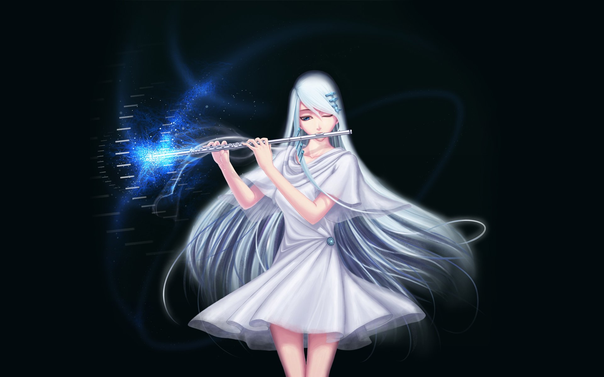 art darkmuleth fille flûte magie épingles à cheveux robe blanche