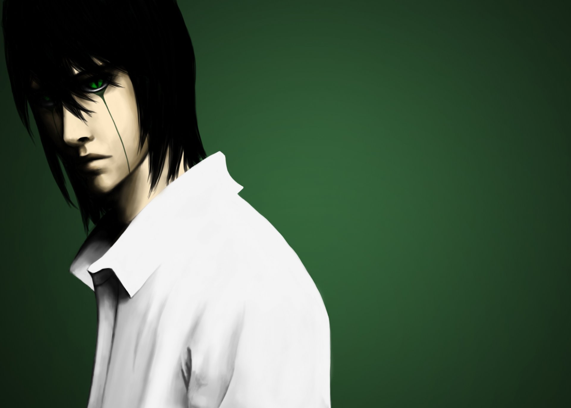 arte tesoro lejía ulquiorra schiffer novio camisa fondo verde