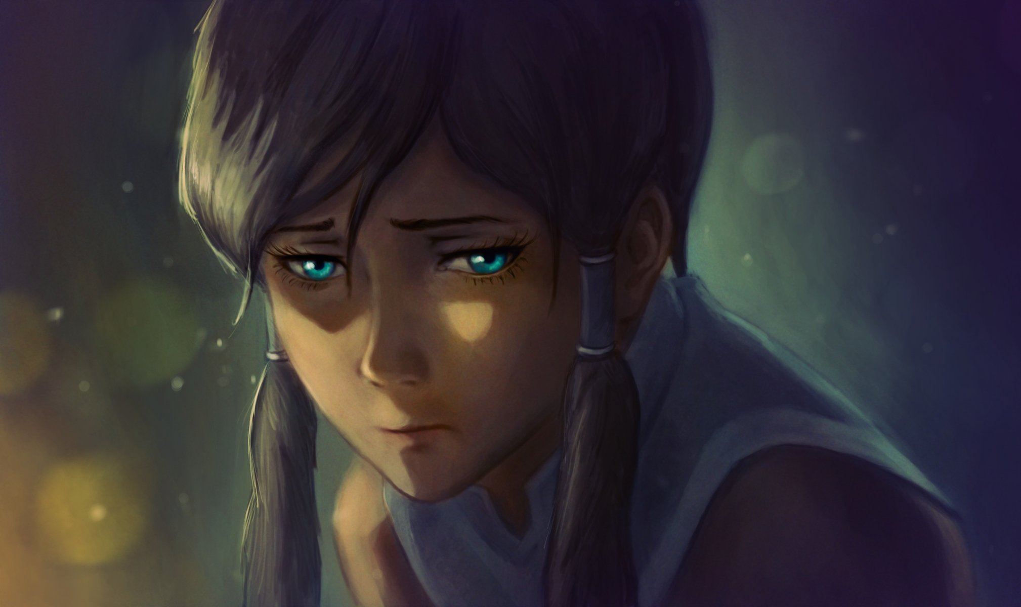 kunst br0ny avatar die legende von korra korra mädchen traurigkeit gesicht feuer reflexion