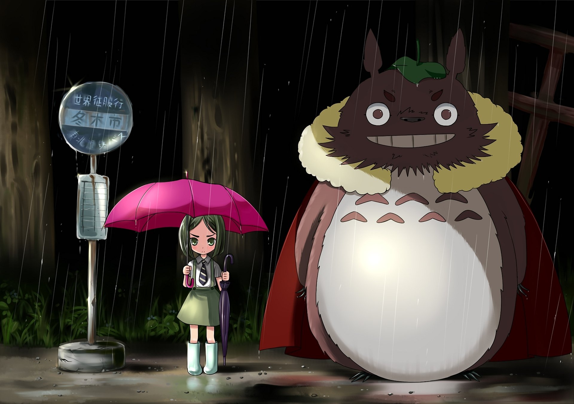 my neighbor totoro not tonari not totoro rain stop girl umbrella umbrella pink night