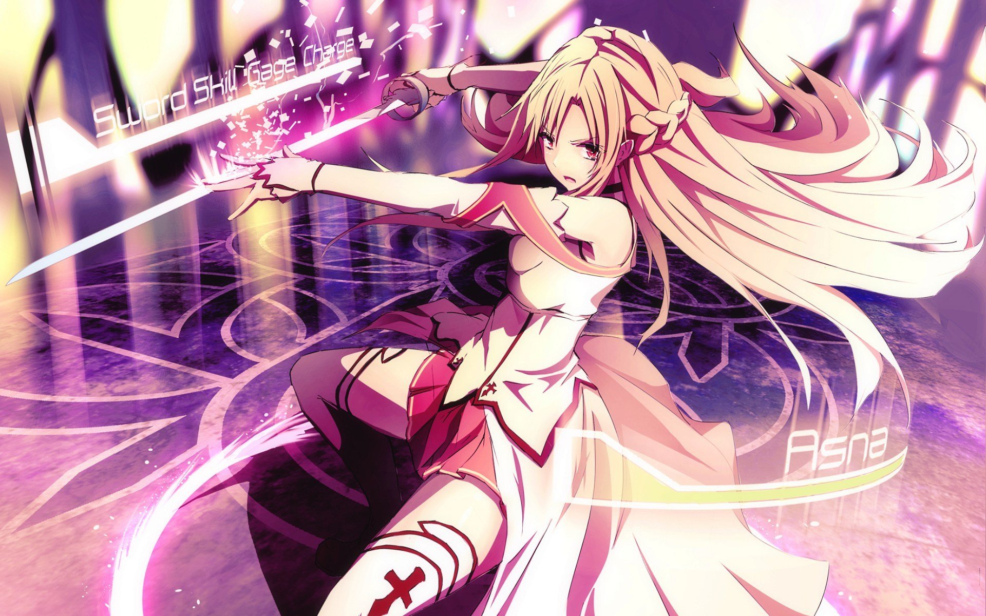 sao sword art online yuki asuna sword master online yuuki asuna długie włosy broń rapier