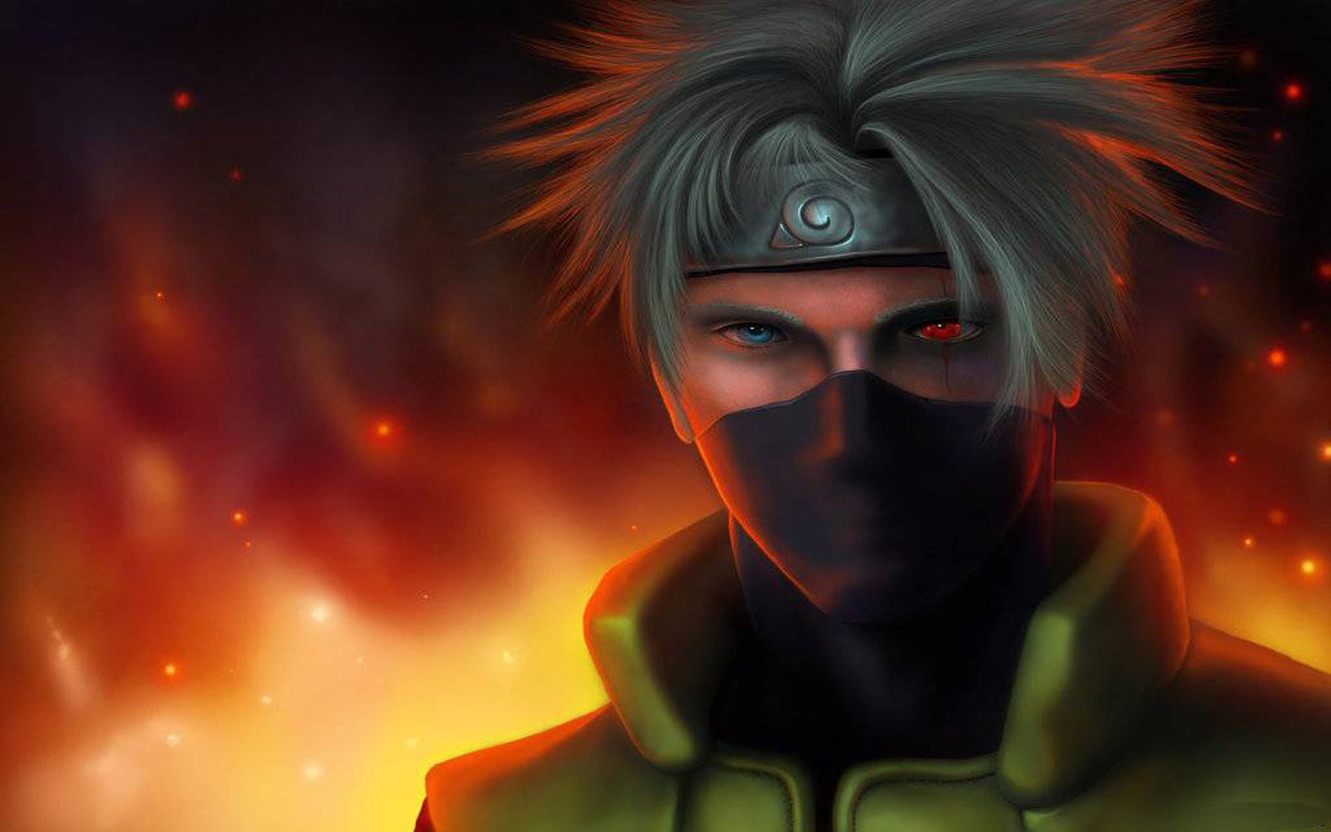 anime naruto hatake kakashi flamme sharingan shinobi konoha hatake kakashi ninja männlich narbe bandana