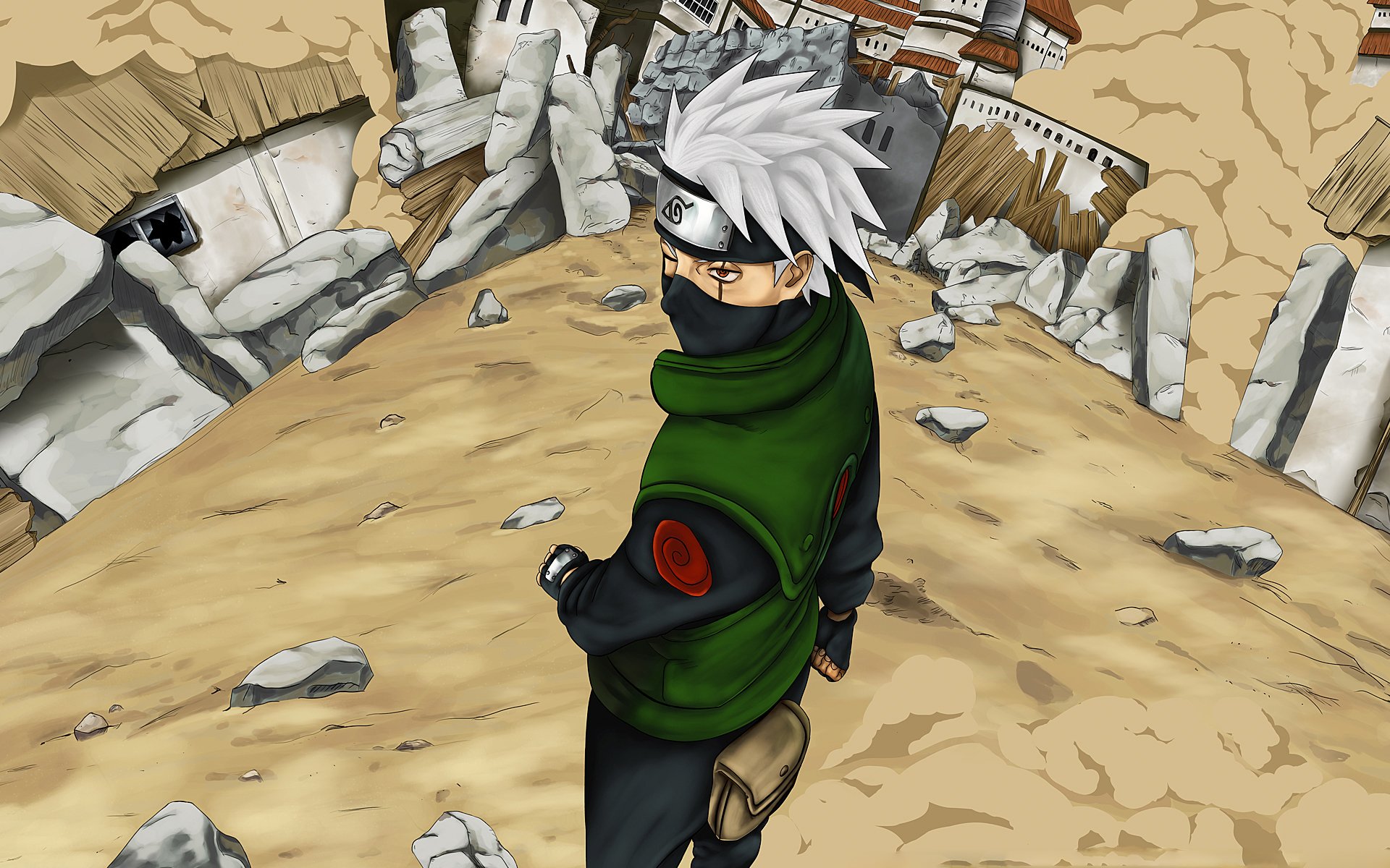 anime naruto hatake kakashi sharingan ruinen konoha kunst