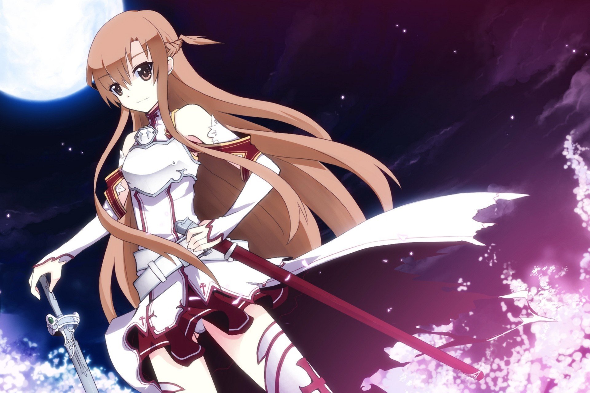 art uiu sword art online yuki asuna dziewczyna noc księżyc fantasy broń miecz