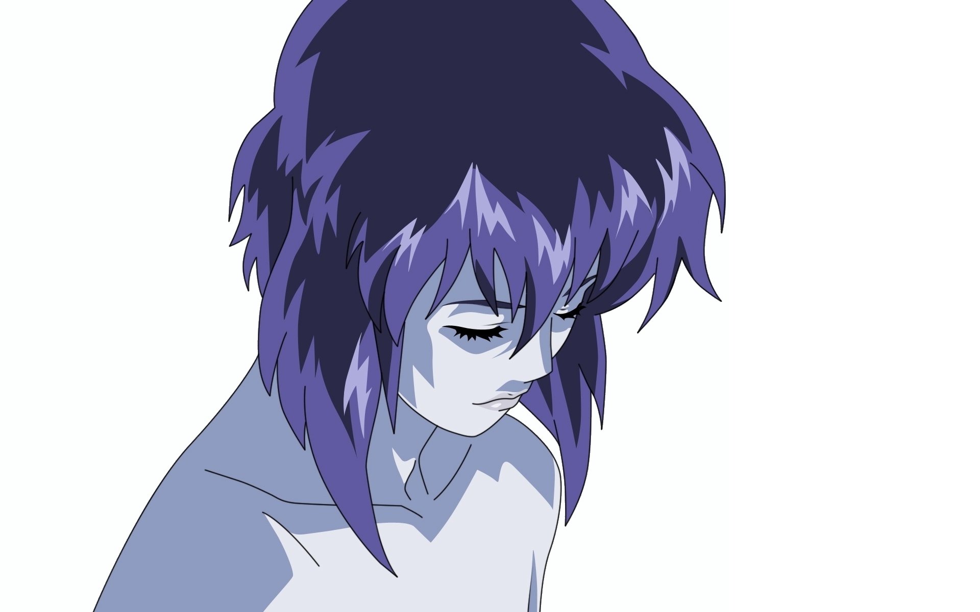 fantasma en armadura motoko kusanagi motoka kusanagi chica mayor fondo blanco ojos cerrados