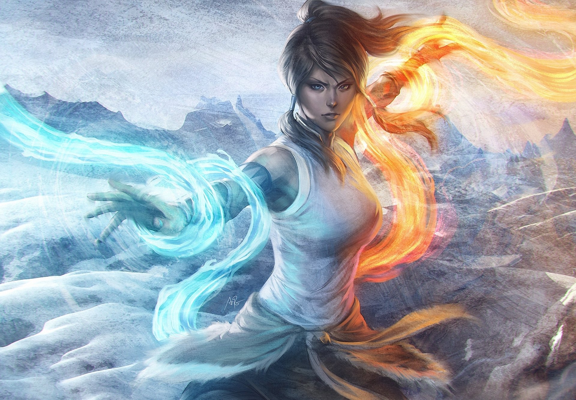 kunst avatar die legende von korra korra mädchen element feuer wasser berge magie