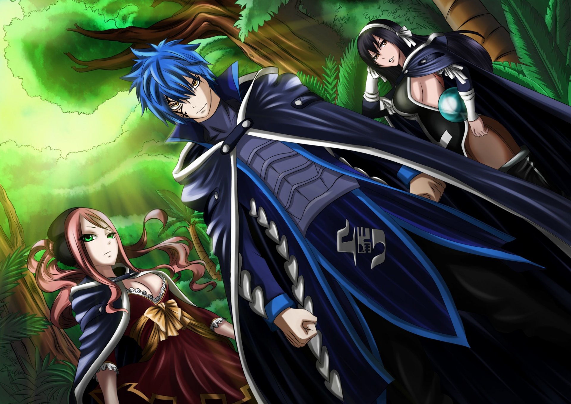 kunst rock-ass märchen märchen vom feenschwanz jellal fernandez ultear milkovich meredy mädchen kerl natur anime licht tätowierung wald bäume