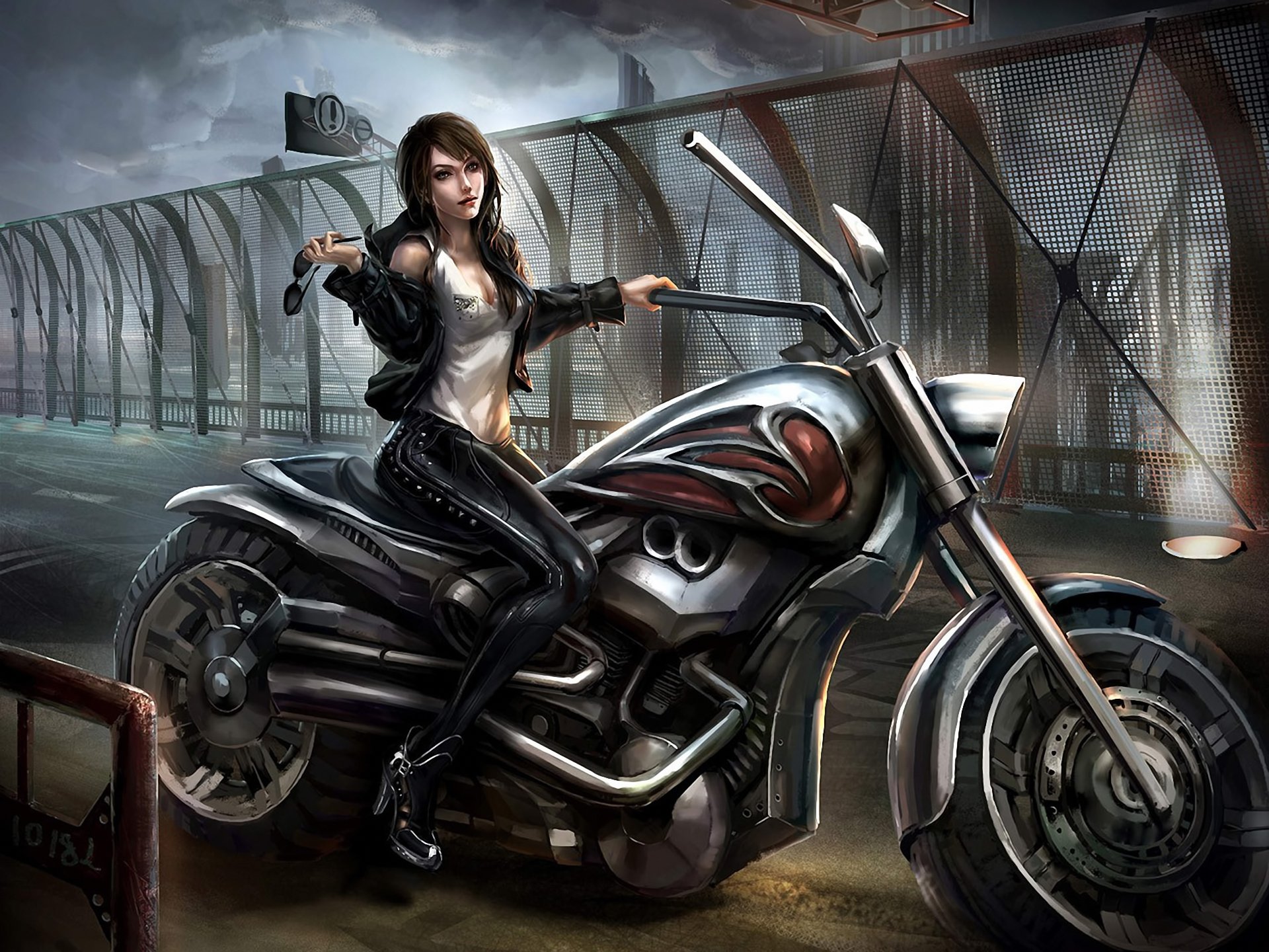 arte ragazza moto occhiali lattice ponte