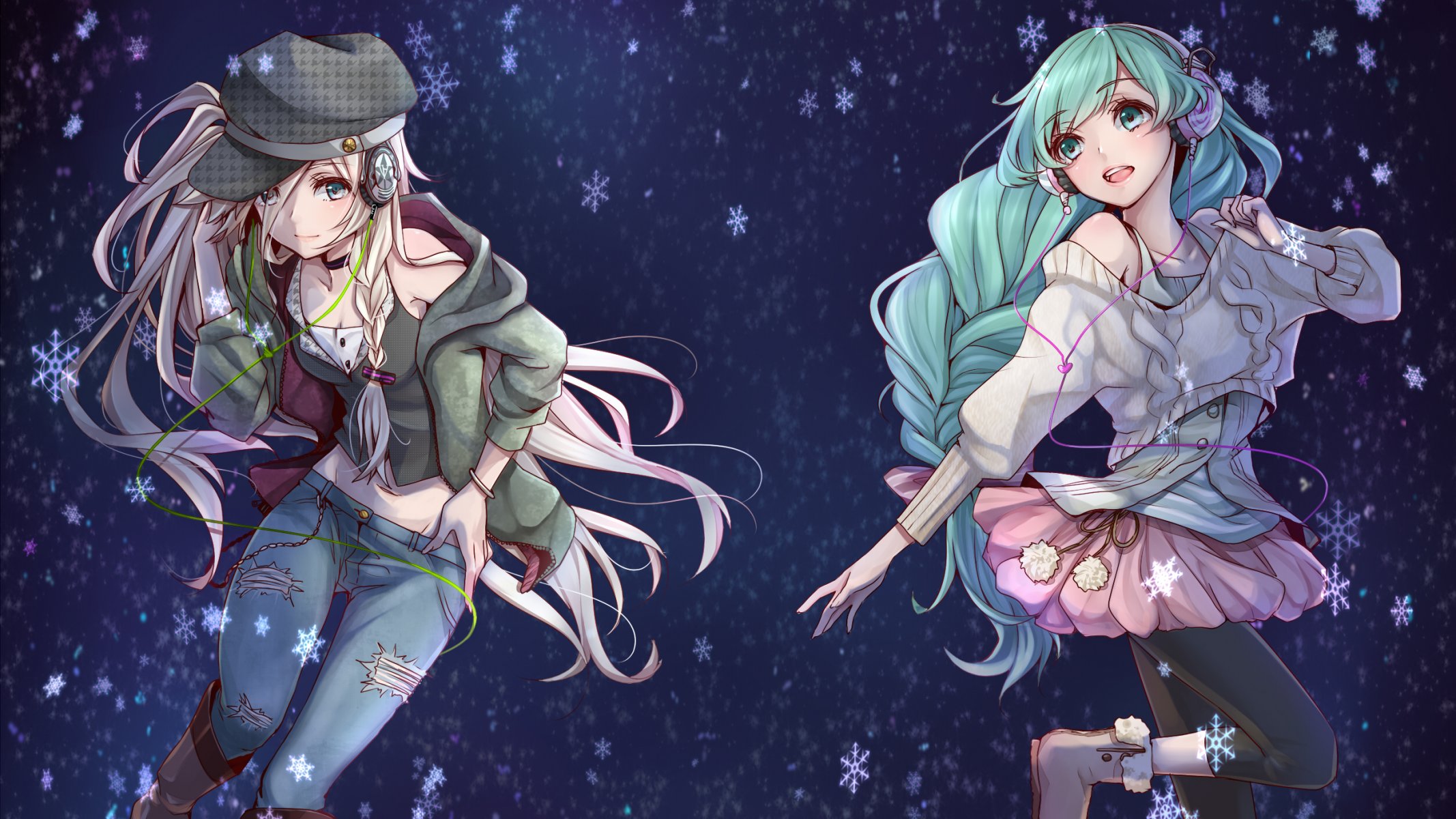 art masami chi vocaloid vocaloid hatsune miku ia filles casquette flocons de neige casque