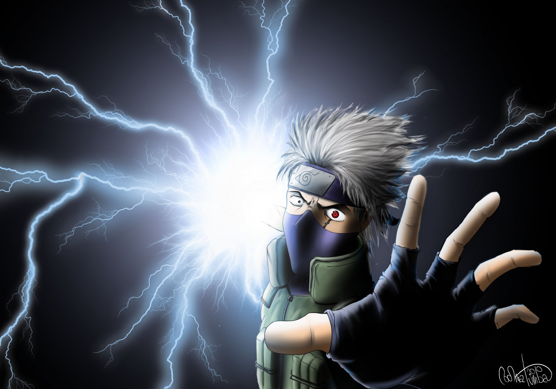 anime naruto kakashi arte chidori sharingan