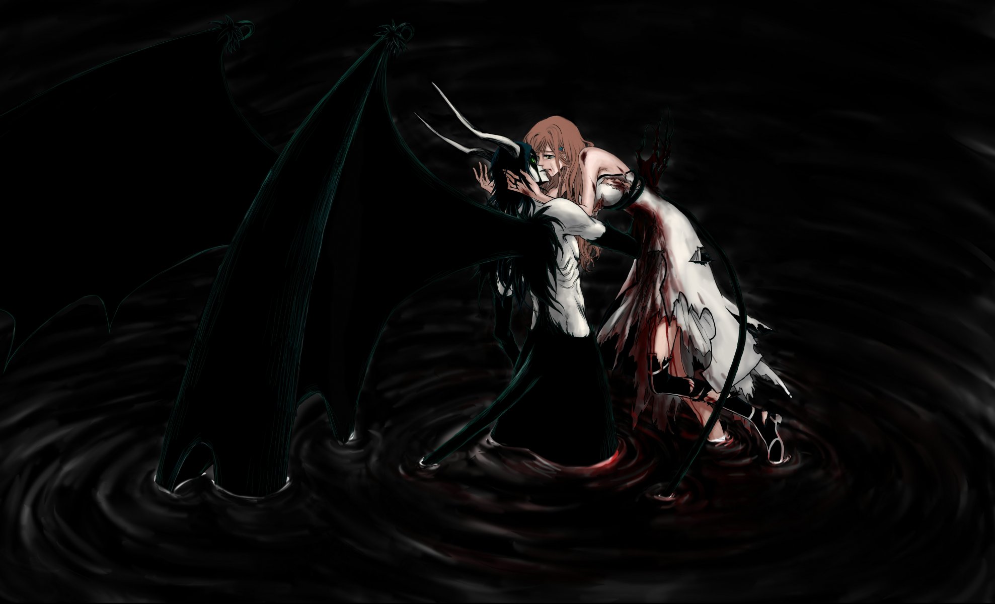 lejía oscuro inoue orihime ulquiorra lejía ulquiorra espada alas oscuridad arte arte sangre herida gestos