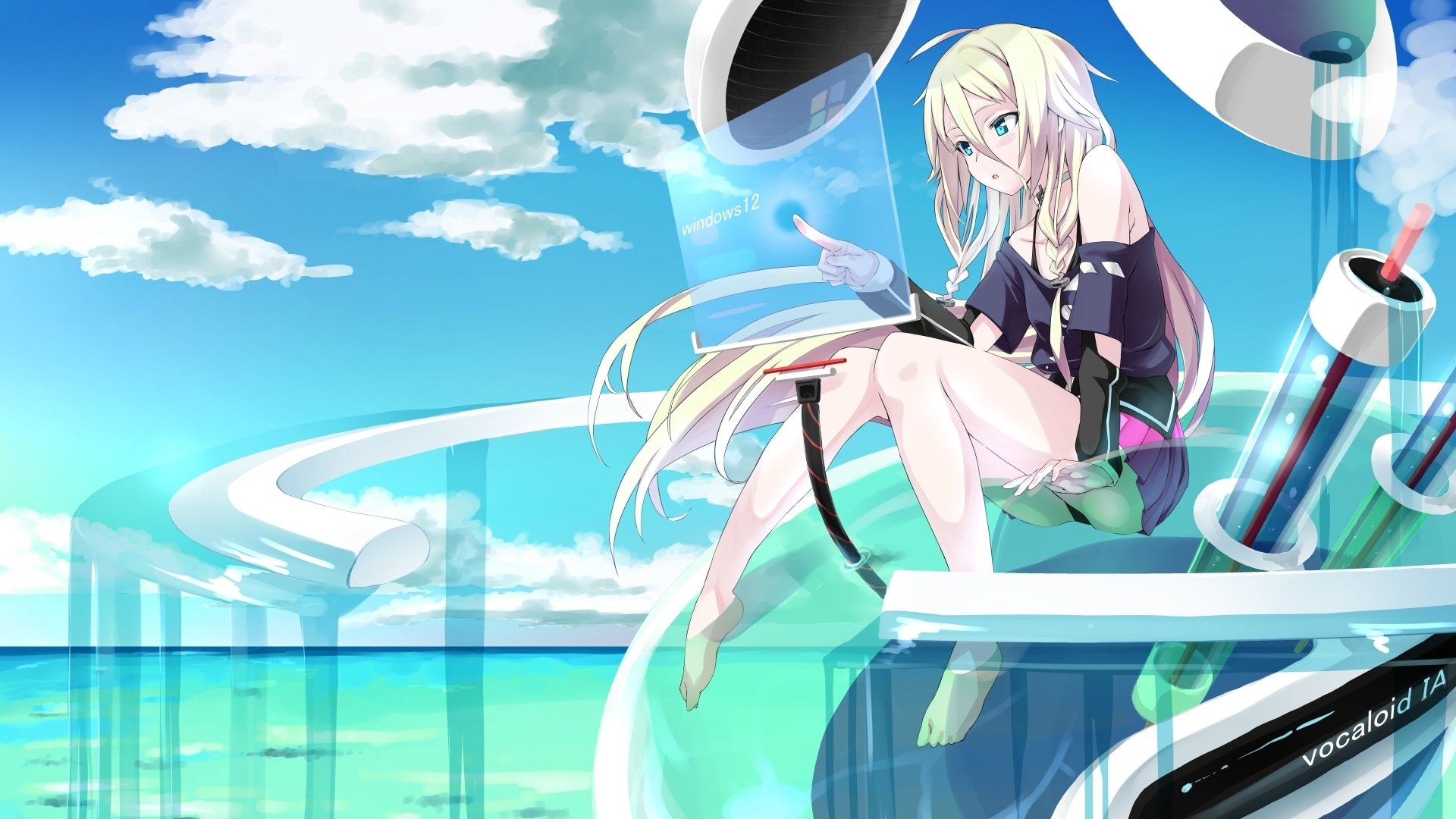 ia vocaloid ragazza interfaccia acqua mare astrazione nuvole