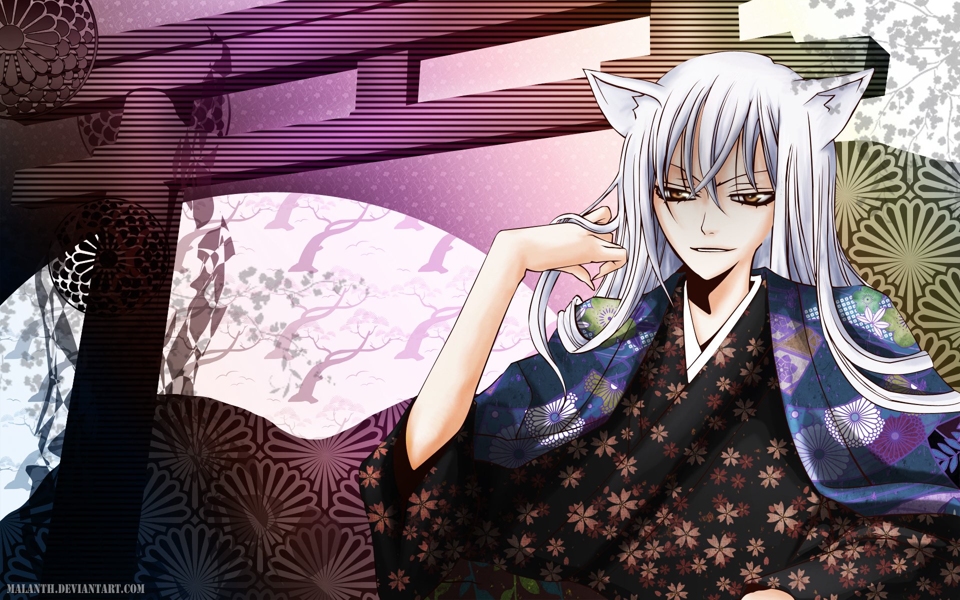 kamisama hajimemashita muy agradable dios tomoe chico zorro demonio orejas kimono flores