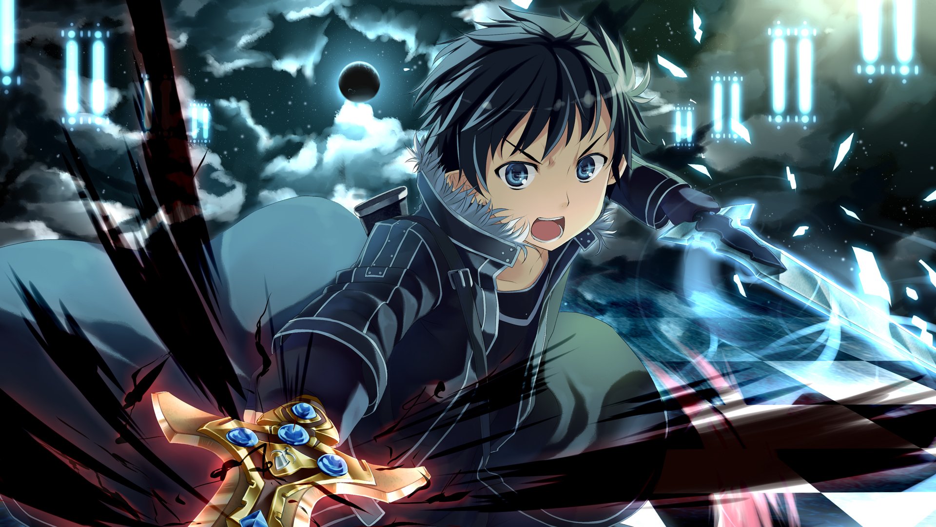 art sword art online facet broń miecz szachownica księżyc abstrakcja