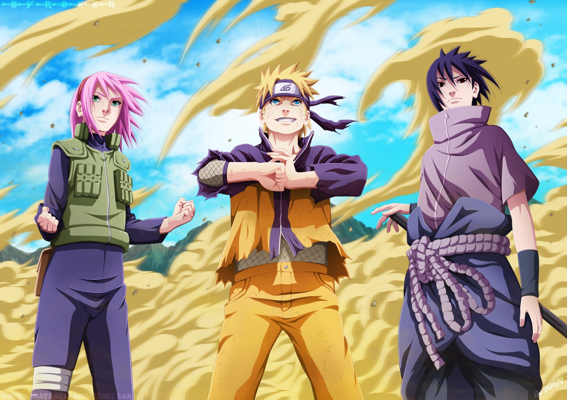 art naruto 999-sur-rocker gars uzumaki naruto sasuke fille haruno sakura humeur joie colère indifférence sable naruto