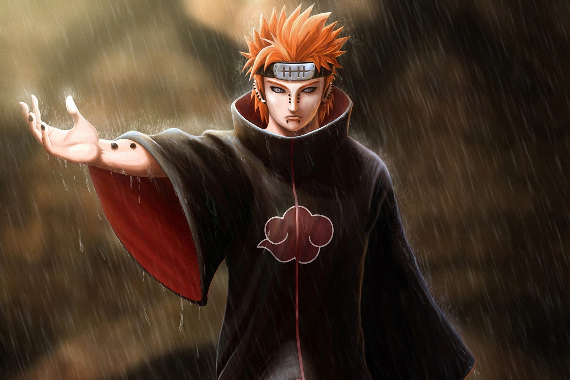 arte serathus naruto dolor novio piercing mano pañuelo pelirroja lluvia